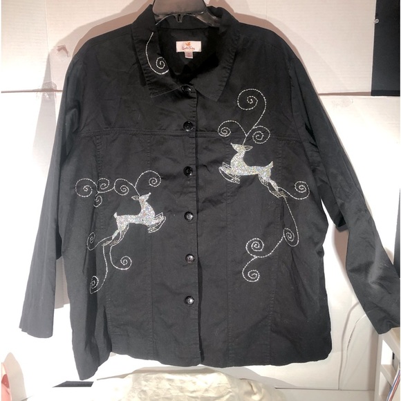 Quacker Factory Tops - Quacker Factory Christmas Sequin Reindeer Womens shirt top jacket plus Size 2X